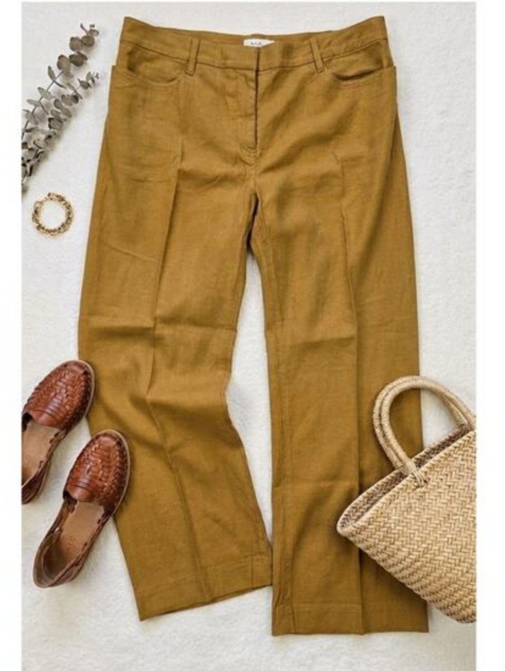 A.L.C. Teddy Wide Leg Pant Womens 12 Italian Linen Blend Stretch Cropped Gold